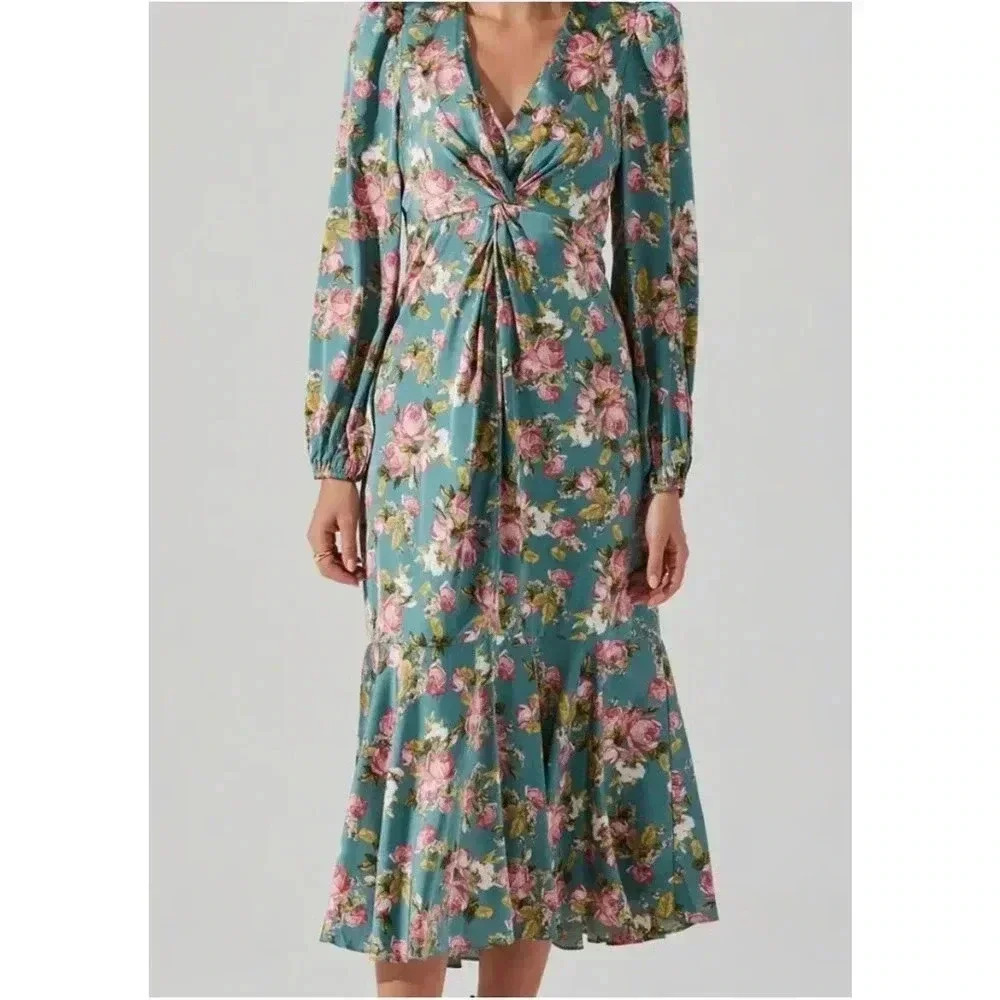 ASTR LONG SLEEVE FLORAL MAXI DRESS SIZE MEDIUM BOHO, HOLIDAY WEDDING GUEST